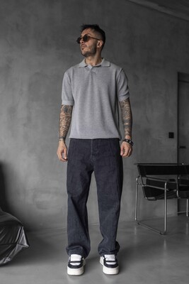 Black Island - GRAY POLO COLLAR KNITWEAR KRN1001