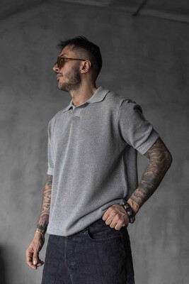 GRAY POLO COLLAR KNITWEAR KRN1001 - Thumbnail (2)