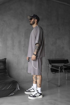 Gray Summer Shorts & Tee Set 1822-23 - Thumbnail (2)