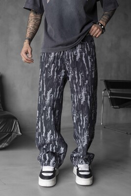 Black Island - Jacquard Baggie Gray Denim Jeans 17033