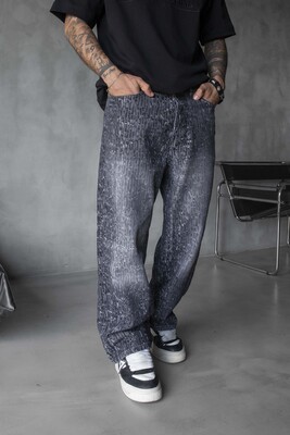 Jacquard Baggie Gray Denim Jeans 17074 - Thumbnail (2)