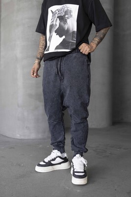 Washed Jogger Pants Black 1677 - Thumbnail