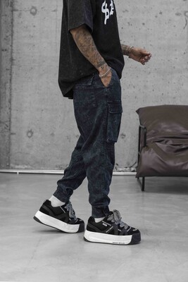 Washed Jogger Pants Blue 16650 - Thumbnail