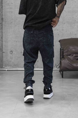 Washed Jogger Pants Blue 16650 - Thumbnail