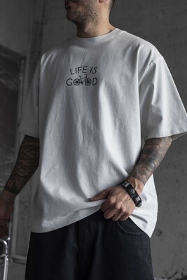 Black Island - LIFE IS GOOD PRINTED WASHED T-SHIRT WHITE 1705 (1)