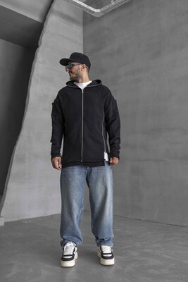 Black Island - Long Asymmetric Zippers Hoodie Black 1470