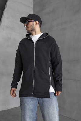 Black Island - Long Asymmetric Zippers Hoodie Black 1470 (1)