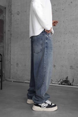 Loose Fit Blue Jeans 16984 - Thumbnail