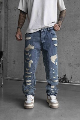 Black Island - Loose Fıt Blue Ripped Jeans 16853