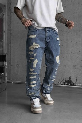 Black Island - Loose Fıt Blue Ripped Jeans 16853 (1)