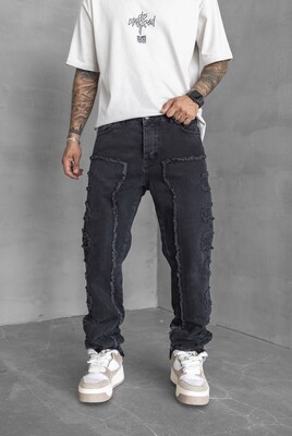 Black Island - Loose Fıt Patterned BLack Jeans 16886