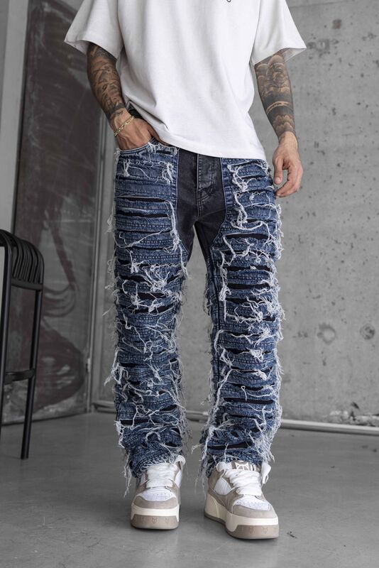 Black Island - Loose Fıt Patterned Blue Jeans 16935 (1)