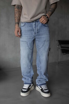 Black Island - Loose Fit Patterned Blue Jeans 17062