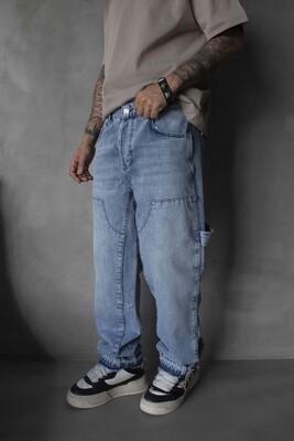 Loose Fit Patterned Blue Jeans 17062 - Thumbnail (3)