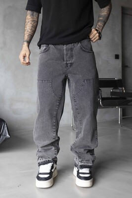 Black Island - Loose Fit Patterned Gray Jeans 17067