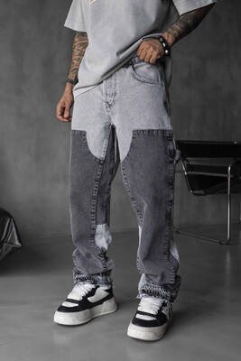 Black Island - Loose Fit Patterned Gray Jeans 17076