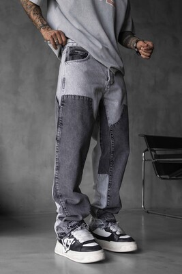 Loose Fit Patterned Gray Jeans 17076 - Thumbnail (2)