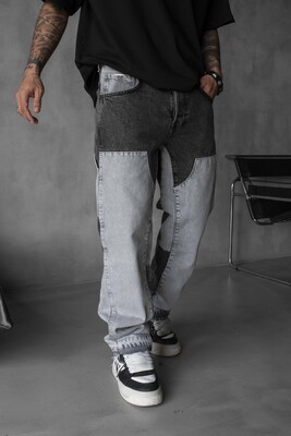 Loose Fit Patterned Gray Jeans 17088 - Thumbnail (2)