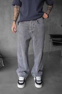 Black Island - Loose Fit Patterned Gray Jeans 17100