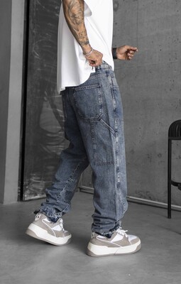 Loose Fıt Washed Blue Jeans 16884 - Thumbnail