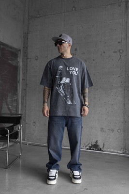 Black Island - LOVE YOU PRINTED WASHED T-SHIRT GRAY 1736