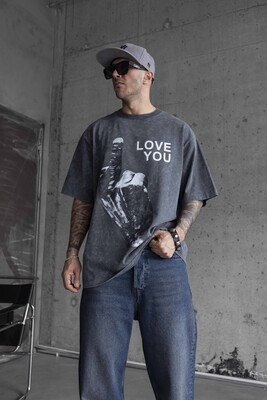 Black Island - LOVE YOU PRINTED WASHED T-SHIRT GRAY 1736 (1)