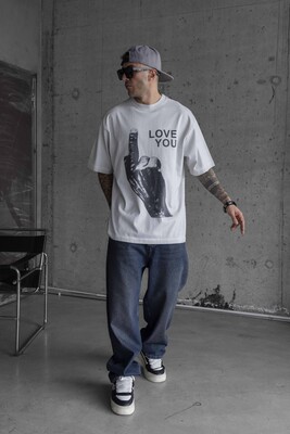 LOVE YOU PRINTED WASHED T-SHIRT WHITE 1736 - Thumbnail (2)