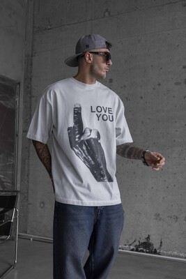 LOVE YOU PRINTED WASHED T-SHIRT WHITE 1736 - Thumbnail (3)