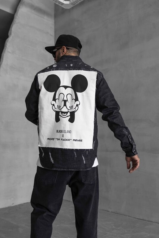 Black Island - MICKEY MOUSE PRINTED DENIM JACKET BLACK 16901 (1)