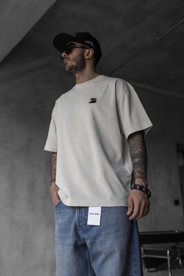 Minimal Beige Tee with Chest Embroidery 1835 - Thumbnail (3)