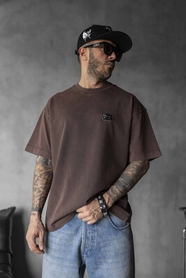 Minimal Brown Tee with Chest Embroidery 1835 - Thumbnail (2)