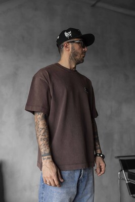 Minimal Brown Tee with Chest Embroidery 1835 - Thumbnail (3)