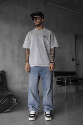 Black Island - Minimal Gray Tee with Chest Embroidery 1835