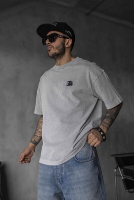 Minimal Gray Tee with Chest Embroidery 1835 - Thumbnail (2)