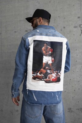 MUHAMMAD ALI PRINTED DENIM JACKET BLUE 16966 - Thumbnail