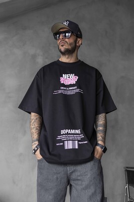 NEW WORLD PRINTED T-SHIRT BLACK 1700 - Thumbnail (2)