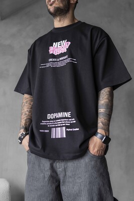 NEW WORLD PRINTED T-SHIRT BLACK 1700 - Thumbnail (3)