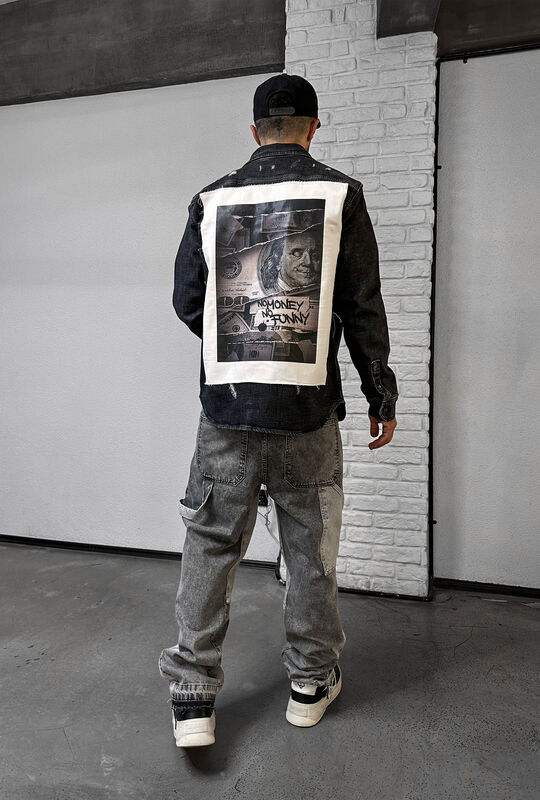 Black Island - NO MONEY PRINTED DENIM JACKET BLACK 16974