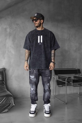 Black Island - PAUSE PRINTED WASHED T-SHIRT BLACK 1712