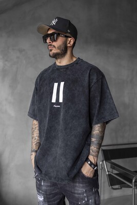 Black Island - PAUSE PRINTED WASHED T-SHIRT BLACK 1712 (1)