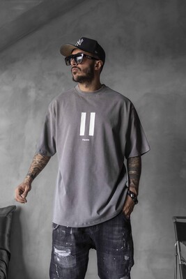 PAUSE PRINTED WASHED T-SHIRT GRAY 1712 - Thumbnail (2)