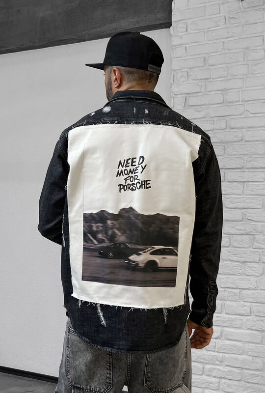 Black Island - PORSCHE PRINTED DENIM JACKET BLACK 16971 (1)