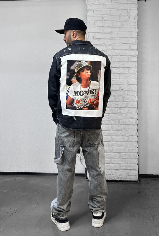 Black Island - RIHANNA PRINTED DENIM JACKET BLACK 16972