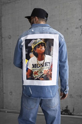 RIHANNA PRINTED DENIM JACKET BLUE 16965 - Thumbnail