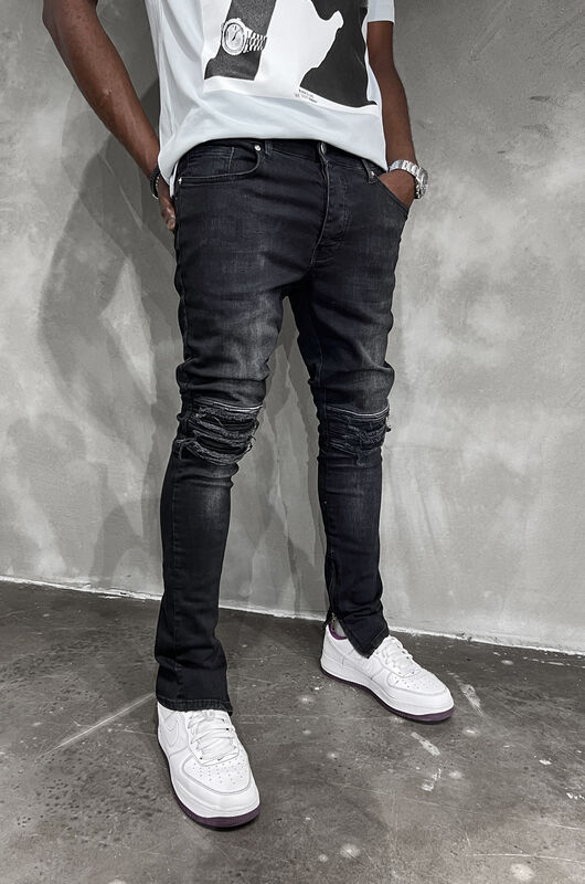 Ripped Zip Detailed Black Jeans 15807 Jeans Black Island