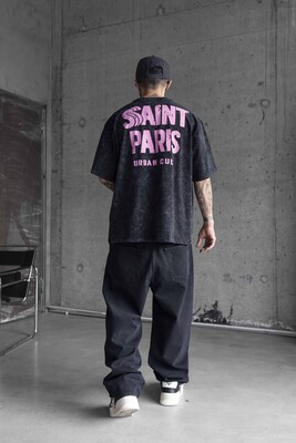 SAINT PARIS PRINTED BLACK WASHED TSHIRT 1739 - Thumbnail (2)