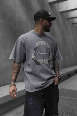 SHARK PRINTED T-SHIRT GREY 1738 - Thumbnail