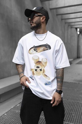 BEAR PRINTED T-SHIRT WHITE 1737 - Thumbnail