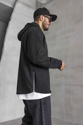 Black Island - Short Asymmetric Zip Hoodie Black 1484 (1)