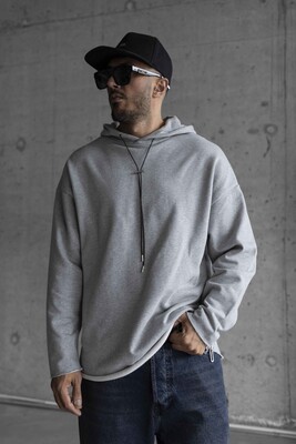 Short Asymmetric Zip Hoodie Gray 1484 - Thumbnail (3)